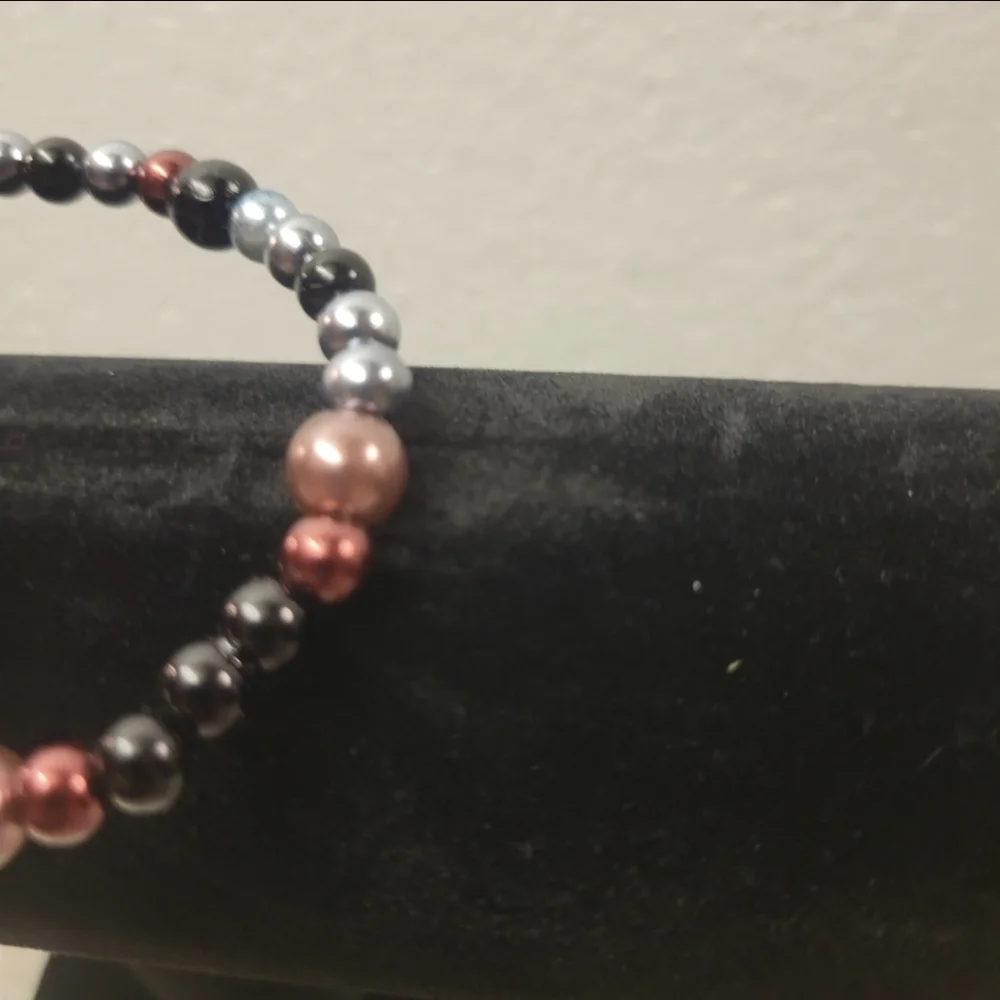 Hand Crafted Men's Black, Brown, Silver, and Copper Stretch Bracelet - Picture 4 of 8